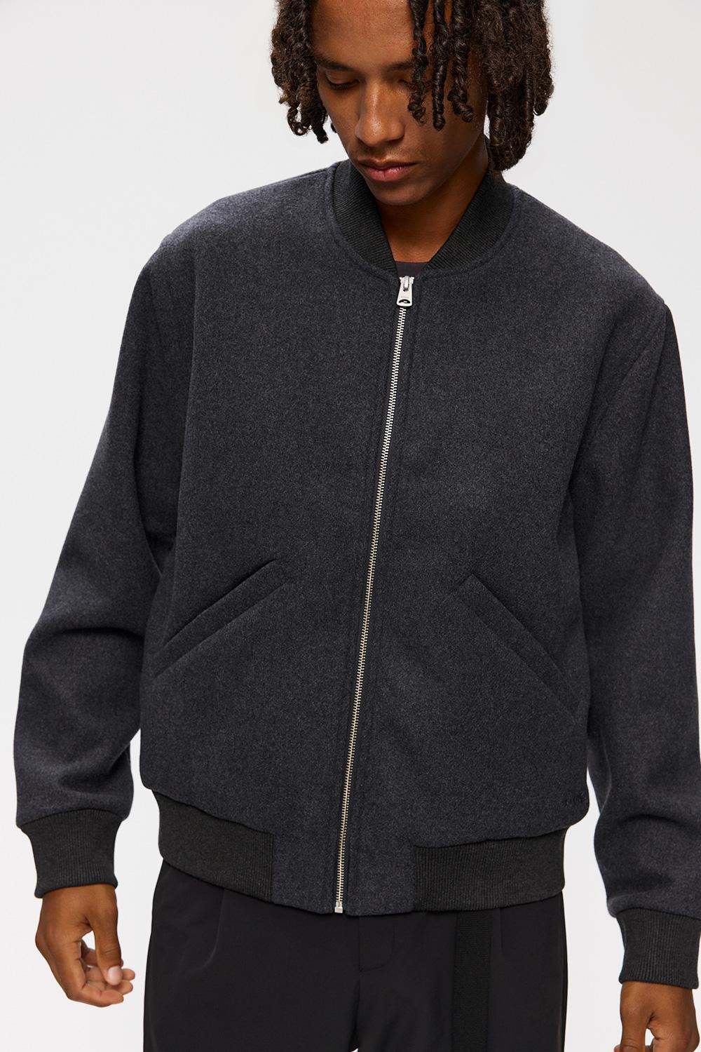 Elvine Ylve Wool Jacket Dark Grey Melange Herren Bomberjacke grau